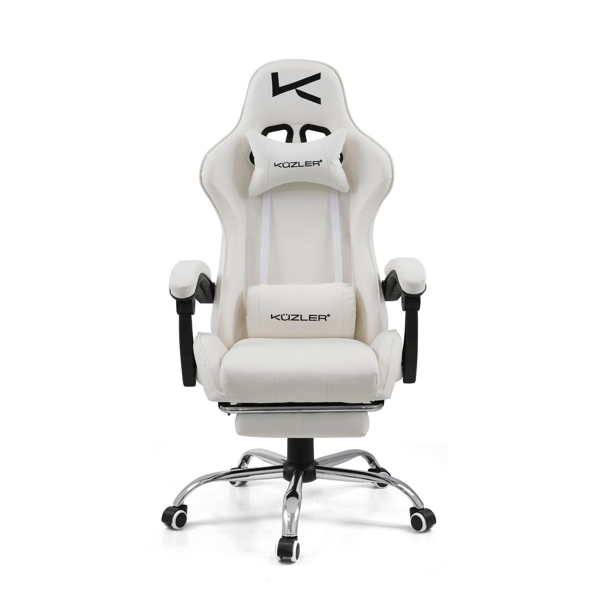 KUZLER - Silla Gamer Kuzler Blanca Masajeador Lumbar Reposapiés y Base Metálica RIK-101AW