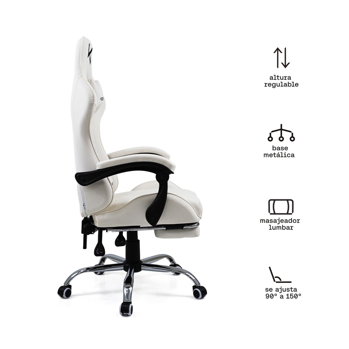 KUZLER - Silla Gamer Kuzler Blanca Masajeador Lumbar Reposapiés y Base Metálica RIK-101AW