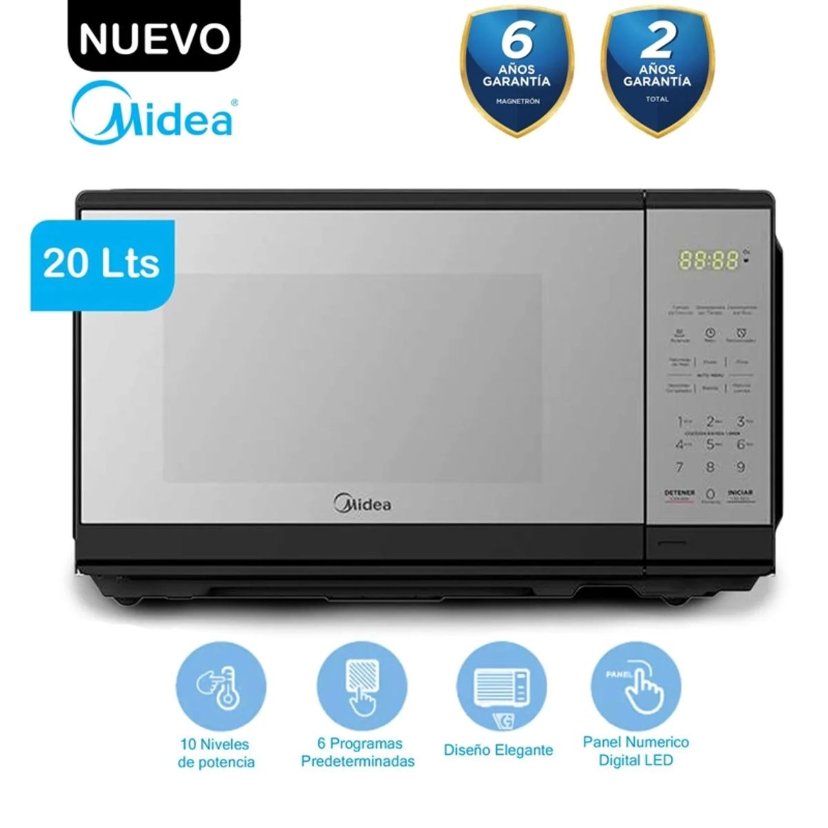 Midea - HORNO MICROONDAS MIDEA 20L MMDF07S2MB NEGRO ESPEJO