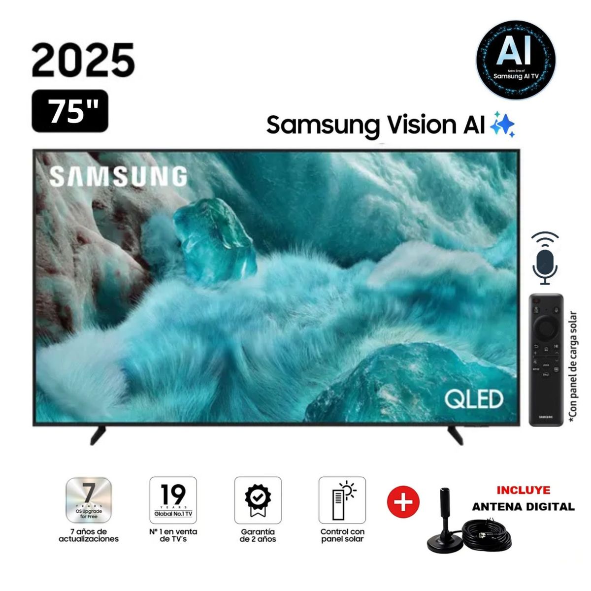 SAMSUNG - Televisor Samsung QLED 75" Visión AI Smart TV QN75Q7FAAGXPE - Nuevo 2025 + Antena Digital