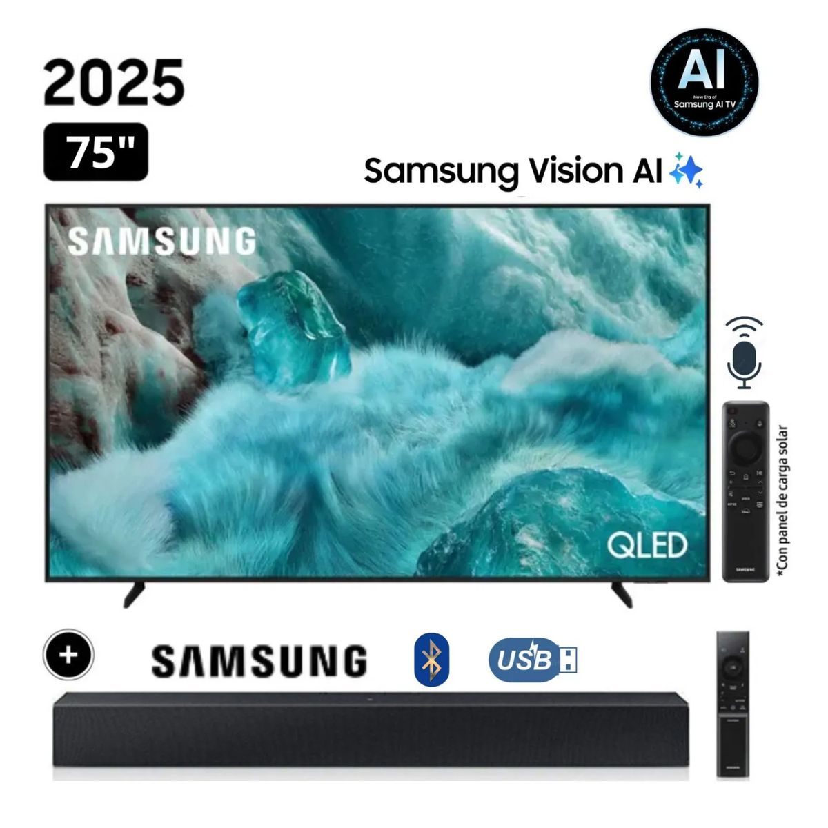 SAMSUNG - Televisor Samsung QLED 75 Visión AI Smart TV QN75Q7FAAGXPE + Soundbar HW B400