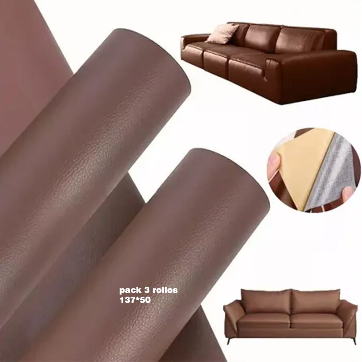 GENERICO - pack 3 Cuero Sintético Autoadhesivo para Reparación Marron