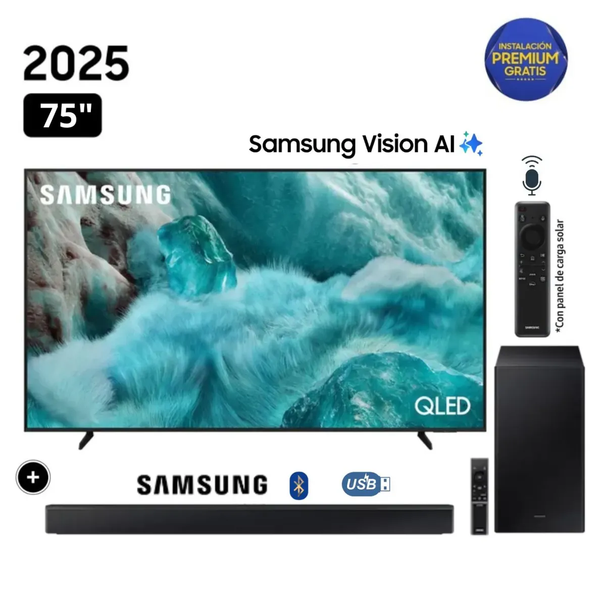 SAMSUNG - Televisor Samsung QLED 75 Visión AI Smart TV QN75Q7F + Soundbar HW B450F