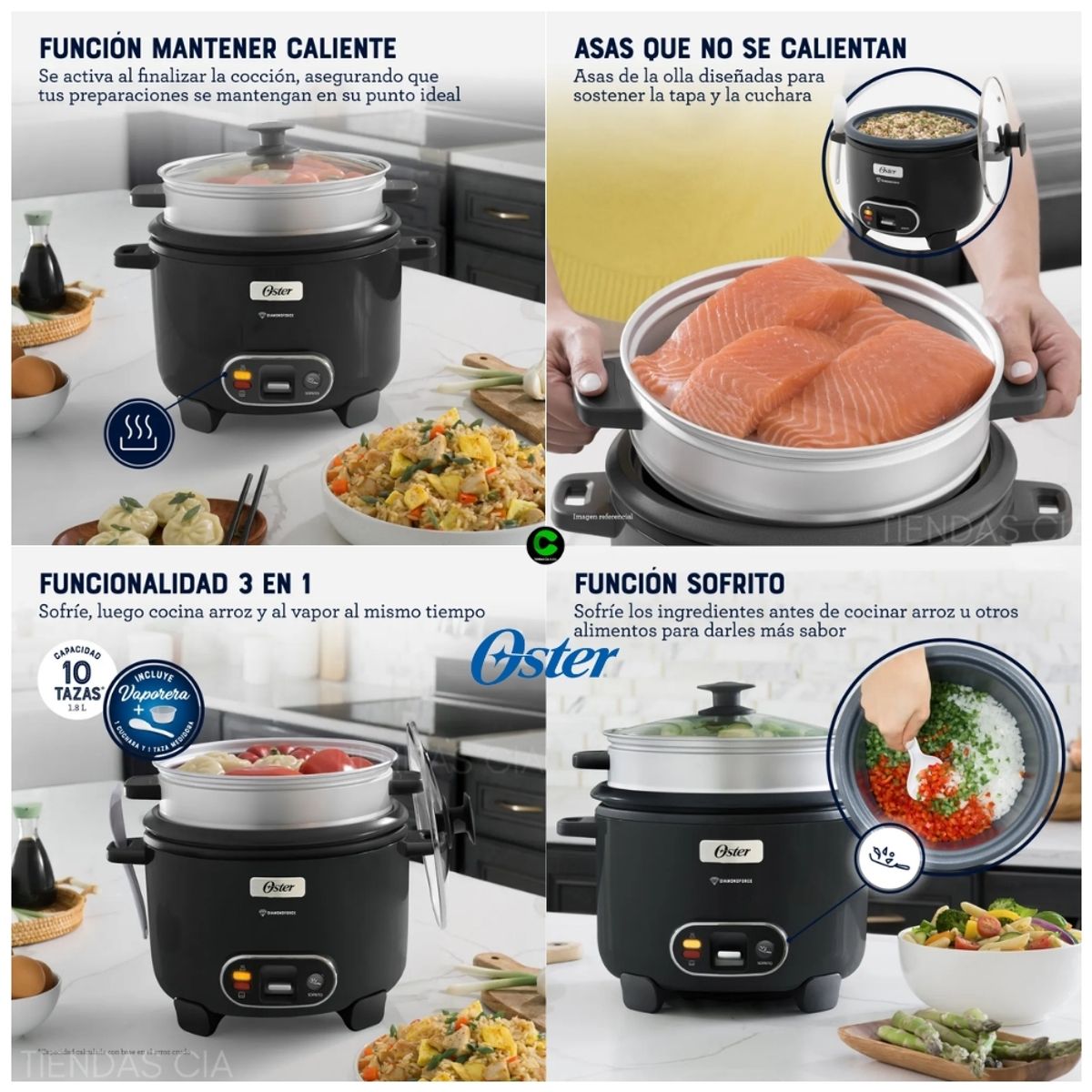OSTER - Olla Arrocera Oster 10 Tazas Función de Sofrito y Vaporera CKSTRC10DFBLK