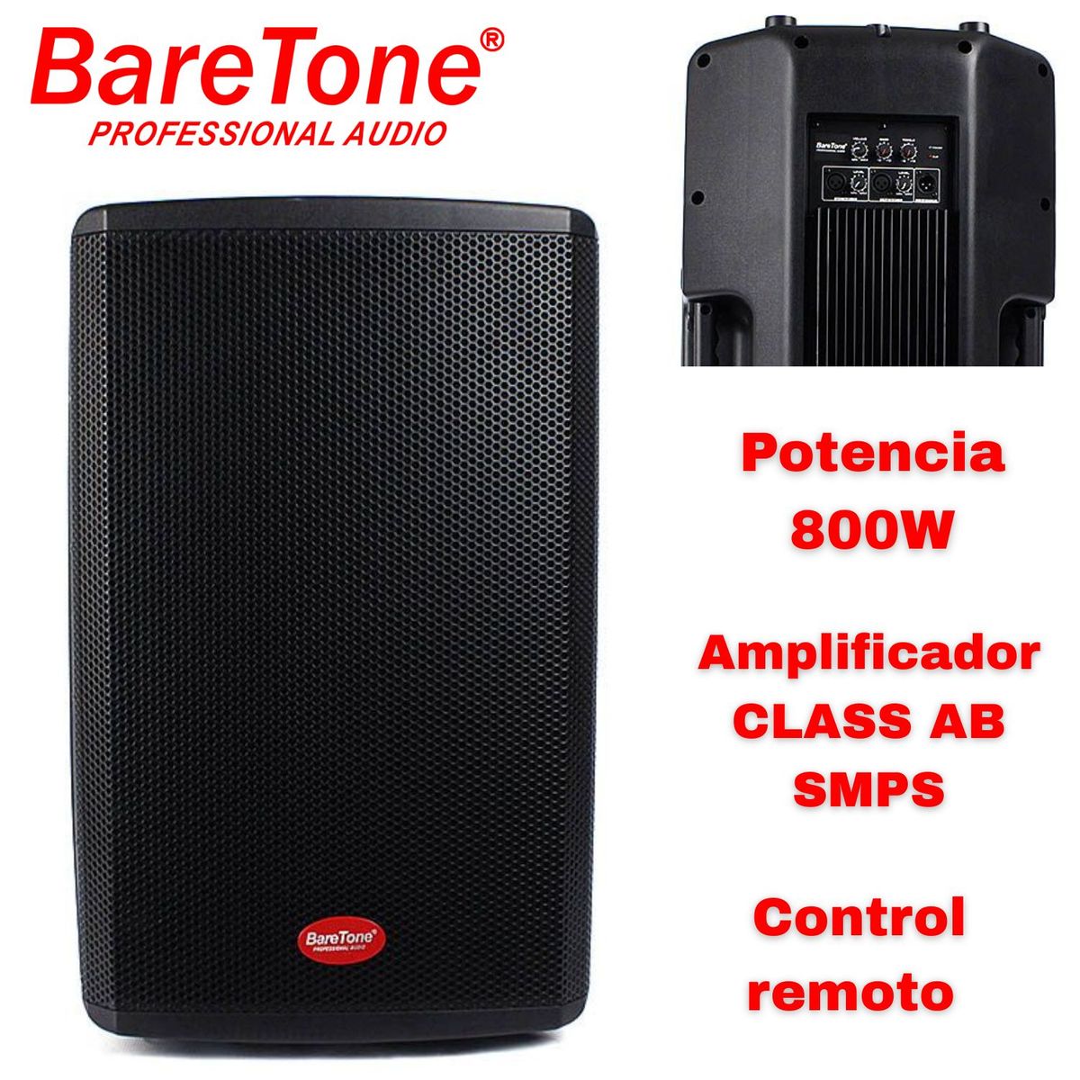 BARETONE - Parlante Activo Baretone MAX 15H Woofer Robusto de 15 pulgadas 800W Conexiones XLR