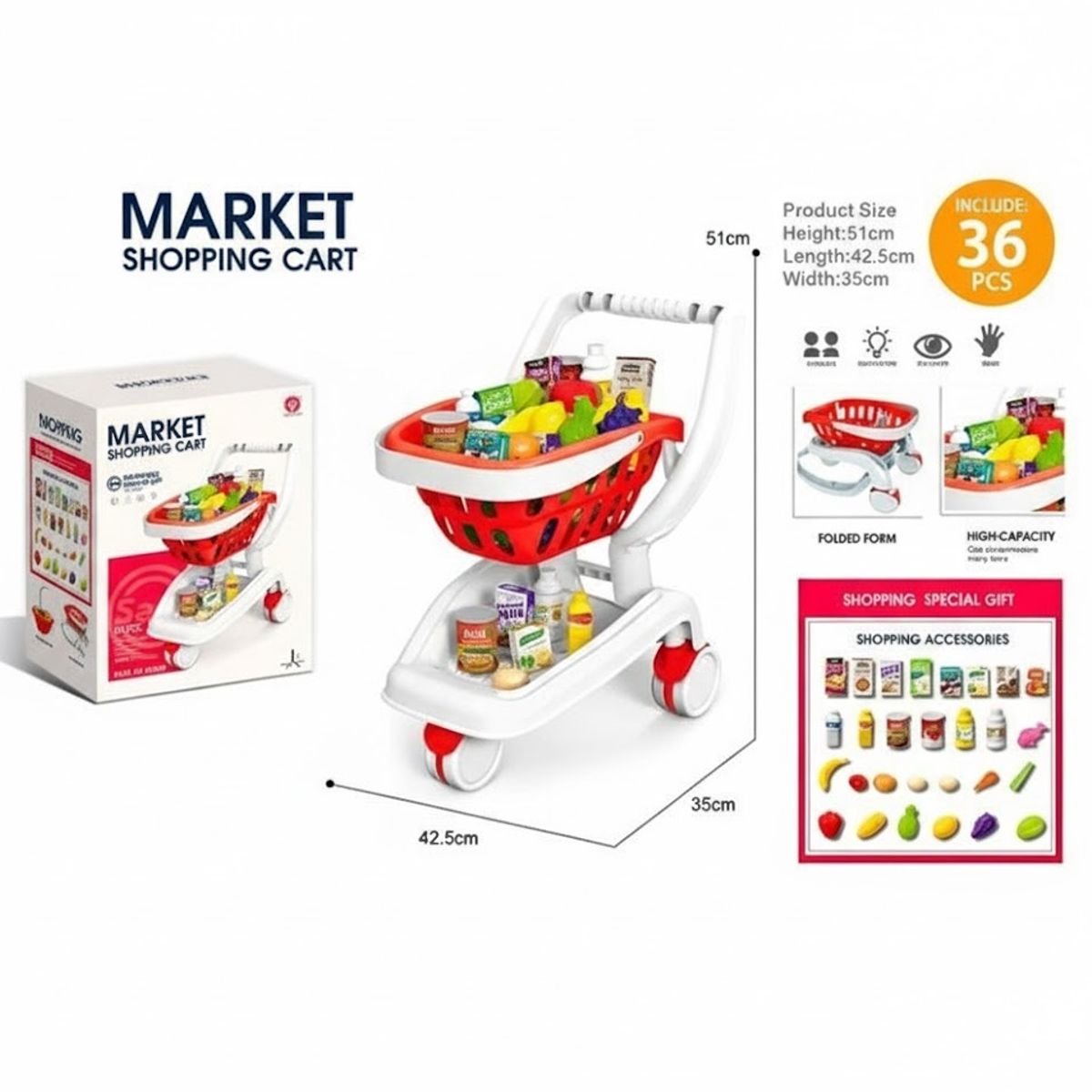 GENERICO - CARRITO DE COMPRAS "MARKET SHOPPING CART" 36 PIEZAS