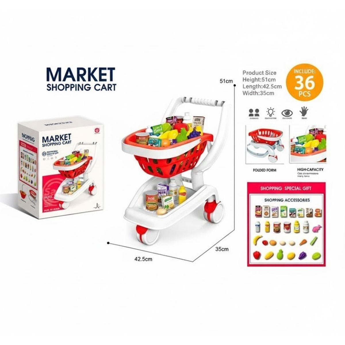 GENERICO - CARRITO DE COMPRAS "MARKET SHOPPING CART" 36 PIEZAS