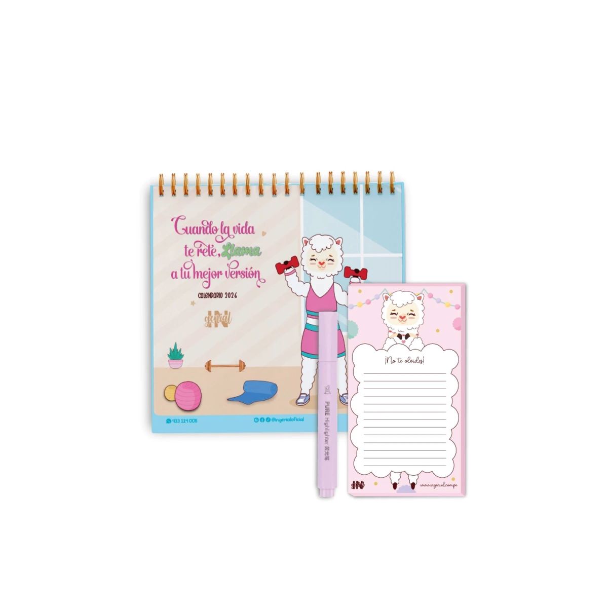 INGENIAL - Pack Ingenial Llamibrilla Organizador mensual + notas magnéticas + resaltador