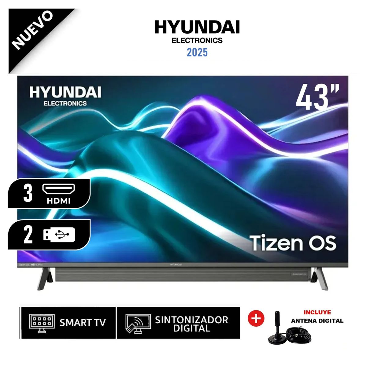 HYUNDAI - Televisor Hyundai 43 HYLED4329T LED Tizen OS Gris + Soundbar Integrado