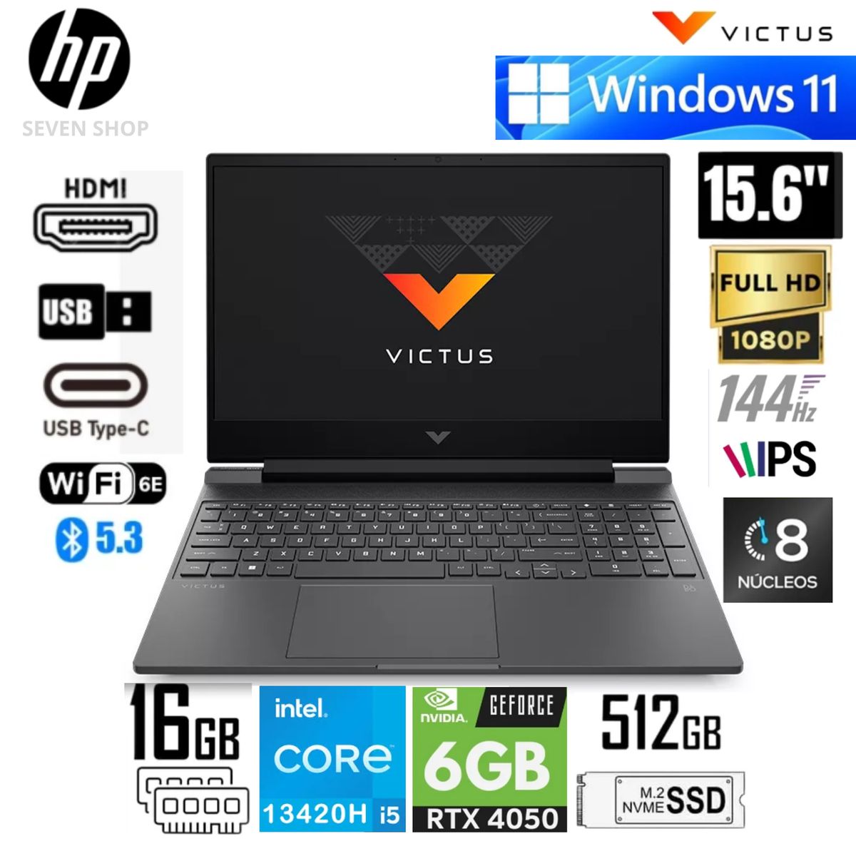 HP - HP VICTUS 15-FA2082 Core™ i5-13420H 512GB  16GB 15.6" WIN11 NVIDIA® RTX 4050  MICA SILVER