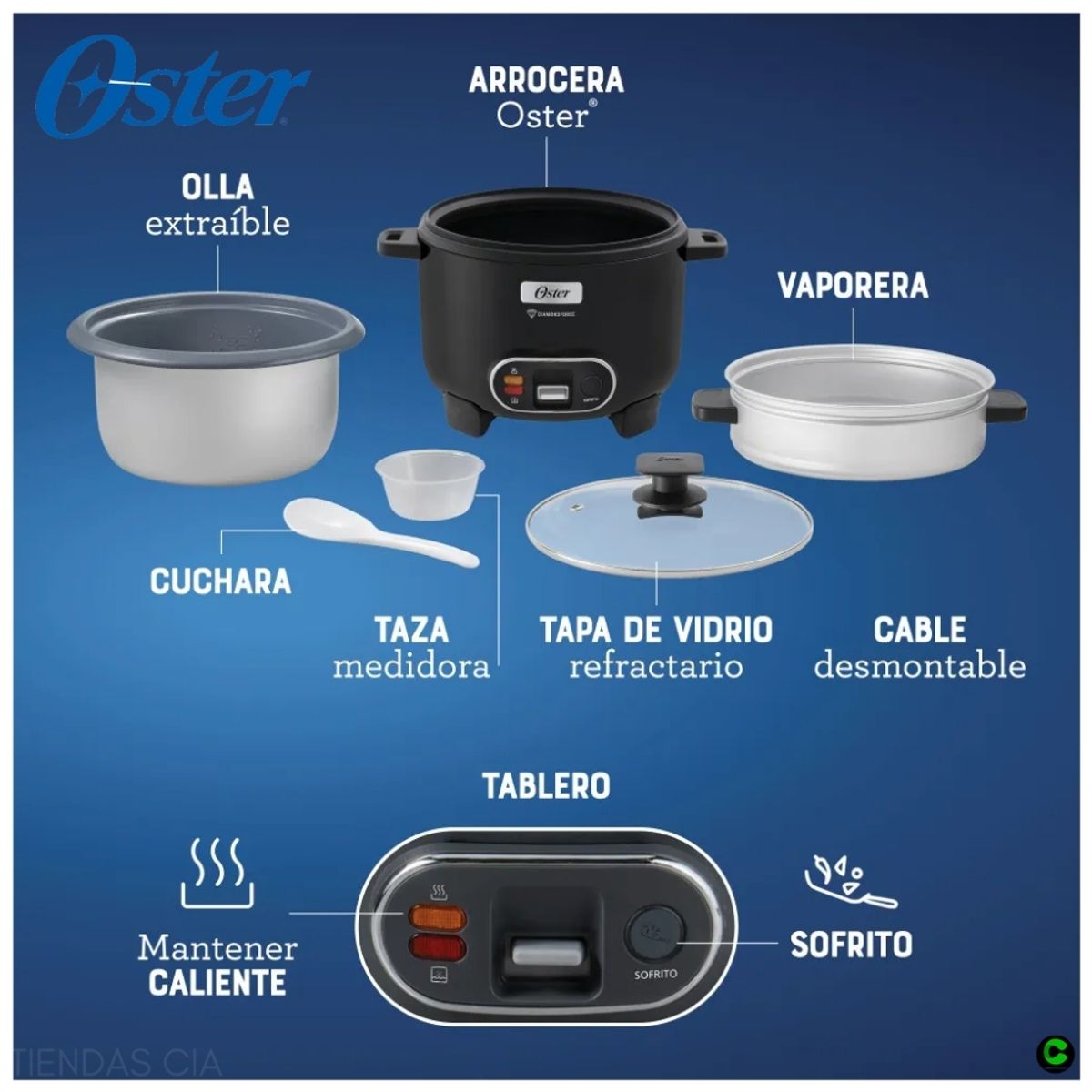 OSTER - Olla Arrocera Oster 12 Tazas con DiamondForce, CKSTRC12DFBLK