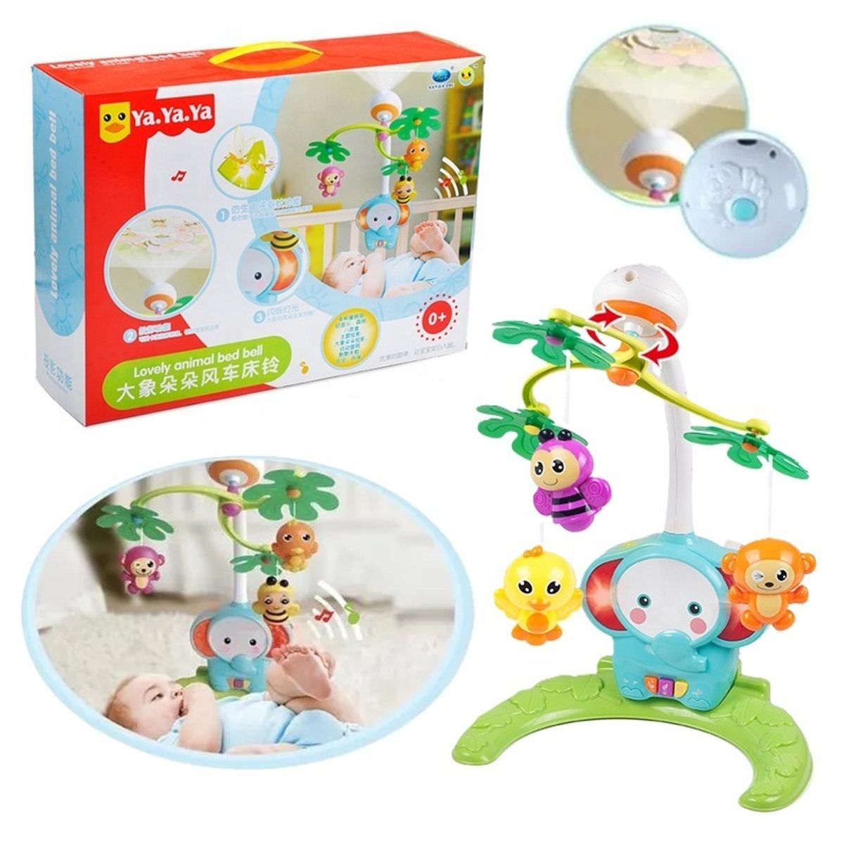 PEQUEÑAS TRAVESURAS - Móvil Musical de Cuna con Proyector Elefantito