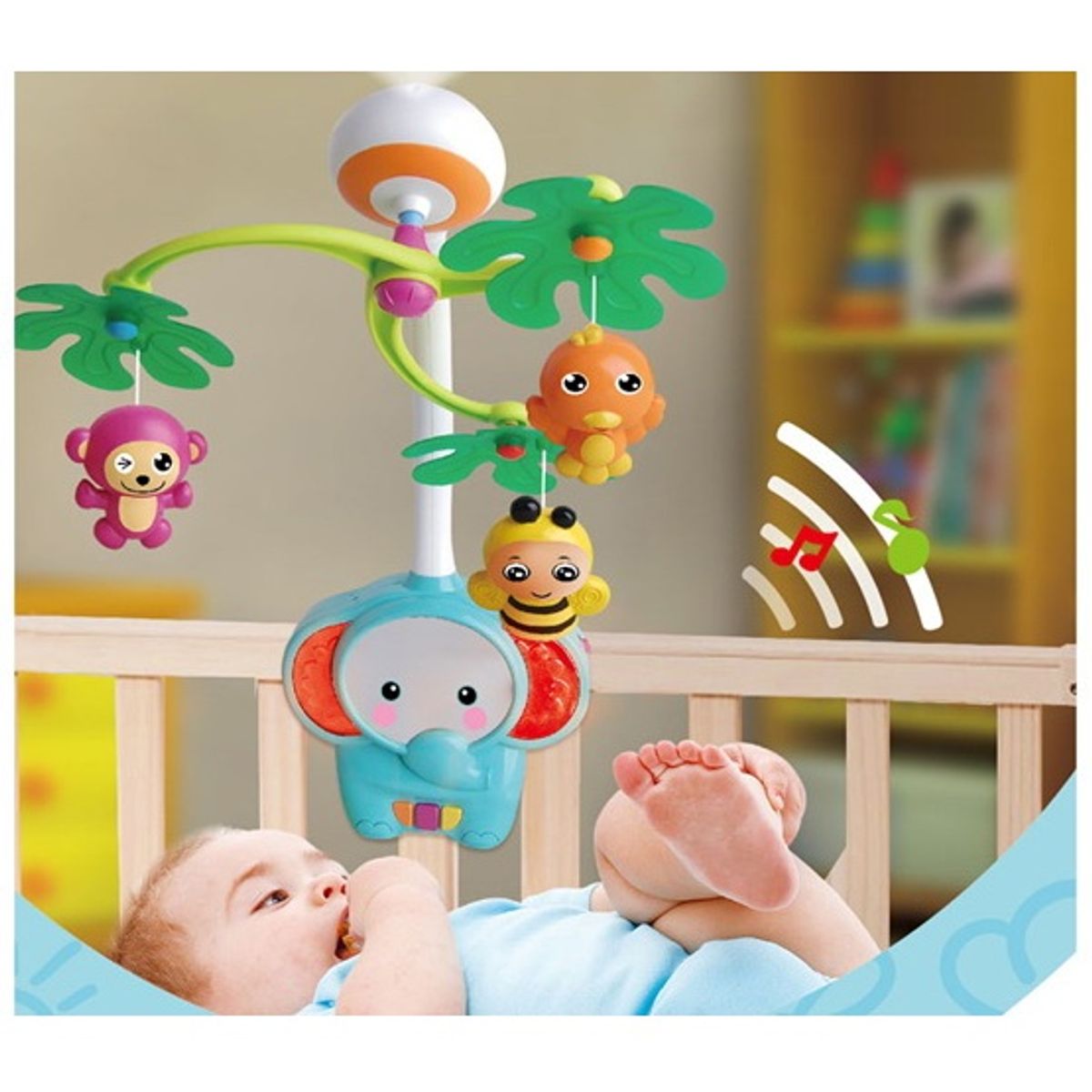 PEQUEÑAS TRAVESURAS - Móvil Musical de Cuna con Proyector Elefantito