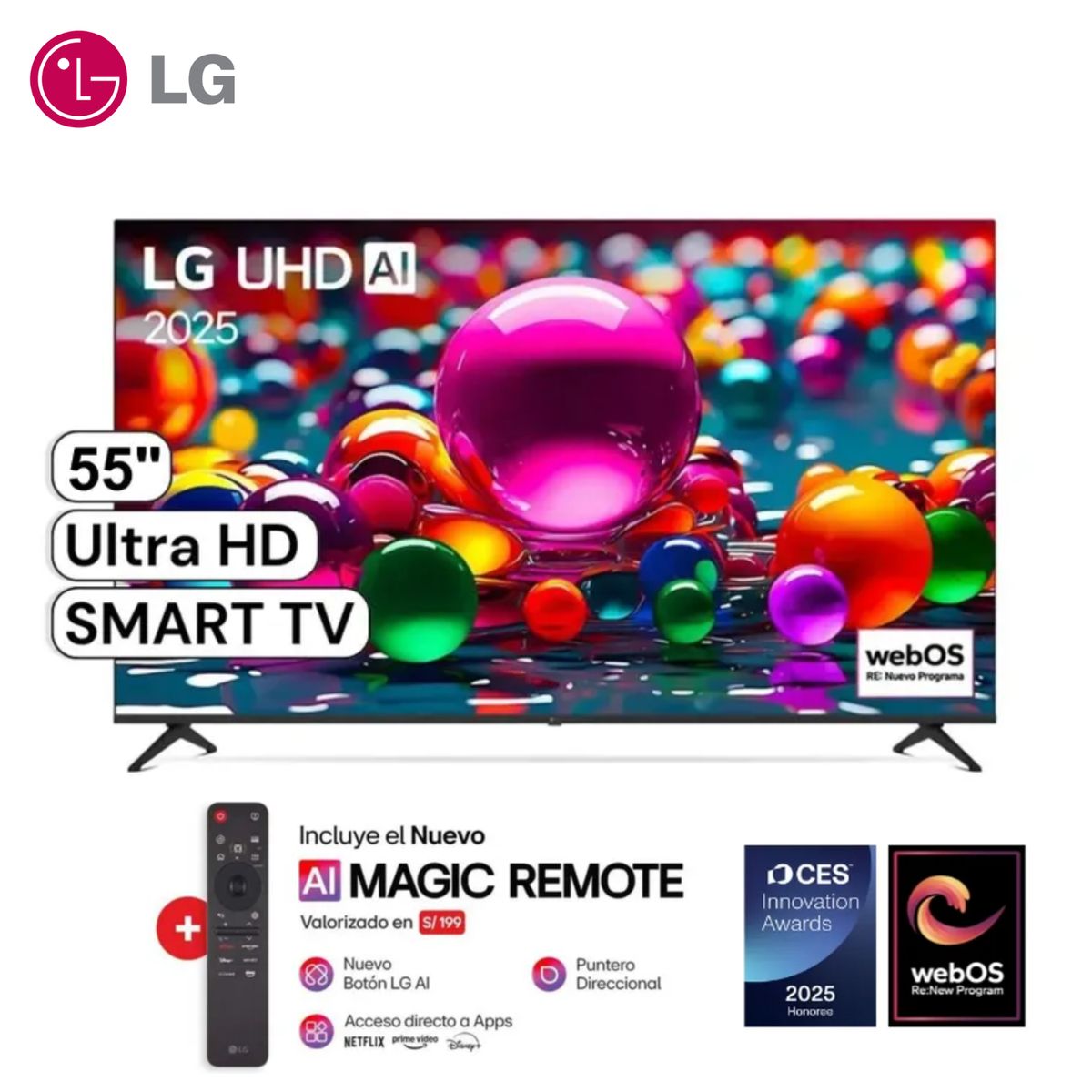 LG - TELEVISOR 55 LG UHD 4K THINQ AI 55UA8000PSB 2025 SMART TV + MAGIC REMOTE