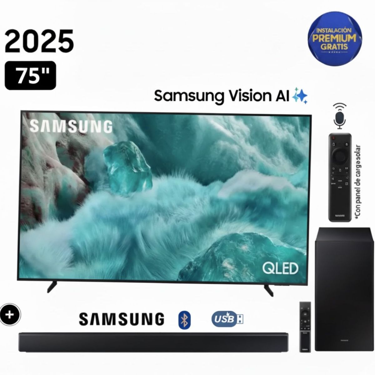 SAMSUNG - Televisor Samsung QLED 75 Visión AI Smart TV QN75Q7FAAGXPE + Soundbar HW B450F