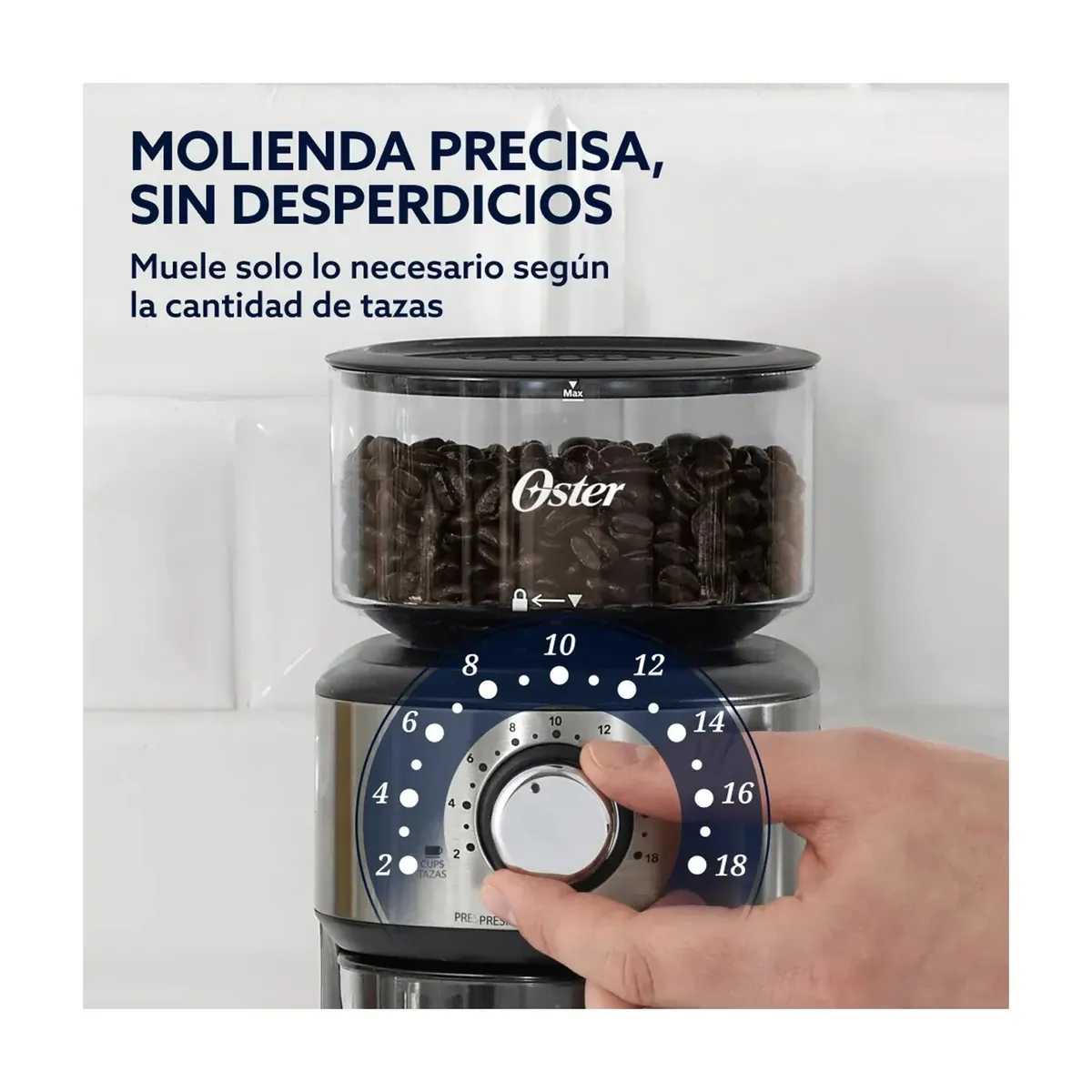 OSTER - Molinillo de Café, Automático, de Muelas, 18 Configuraciones de Molienda, BVSTBMH24