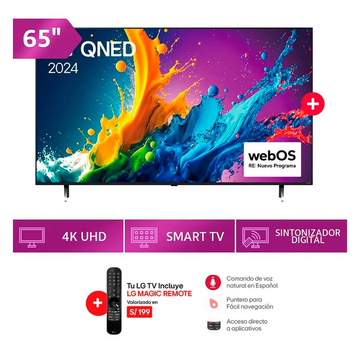 LG - TELEVISOR SMART TV LG QNED 4K 65 65QNED80 CON THINQ AI