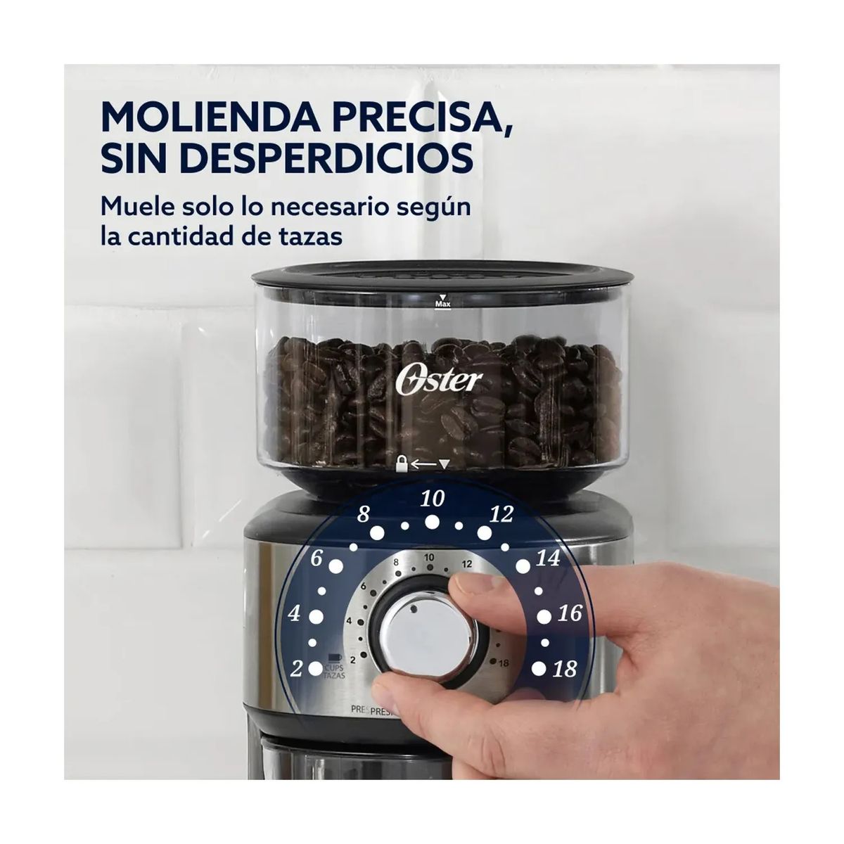 OSTER - Molinillo de Café, Automático, de Muelas, 18 Configuraciones de Molienda, BVSTBMH24