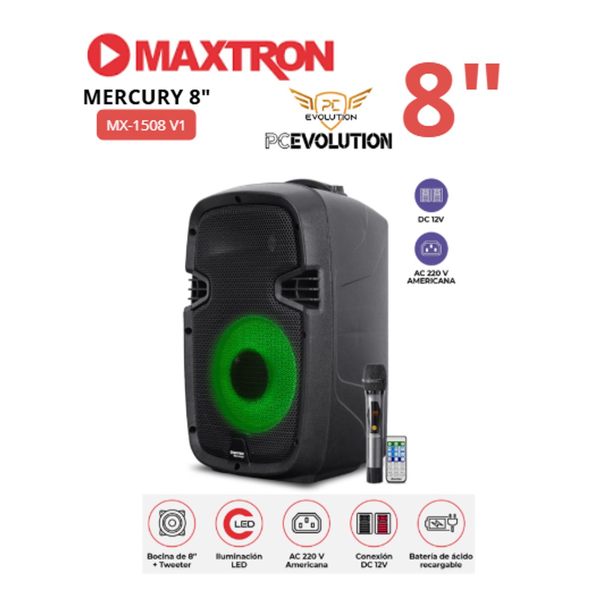 MAXTRON - Parlante Profesional MERCURY 8 MX1508V1 LED MAXTRON