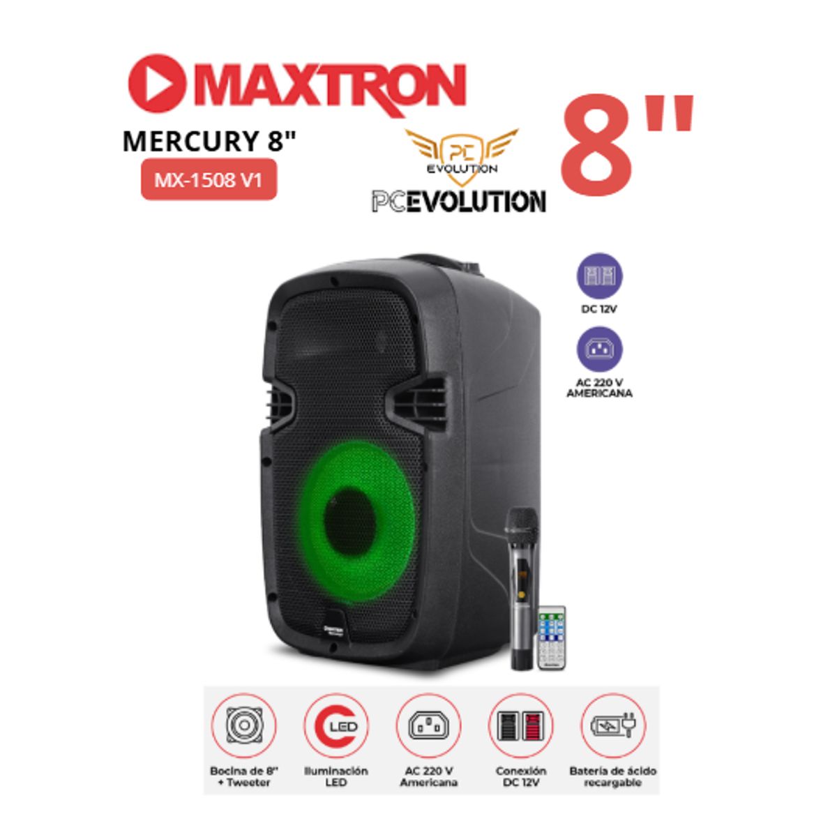 MAXTRON - Parlante Profesional MERCURY 8 MX1508V1 LED MAXTRON