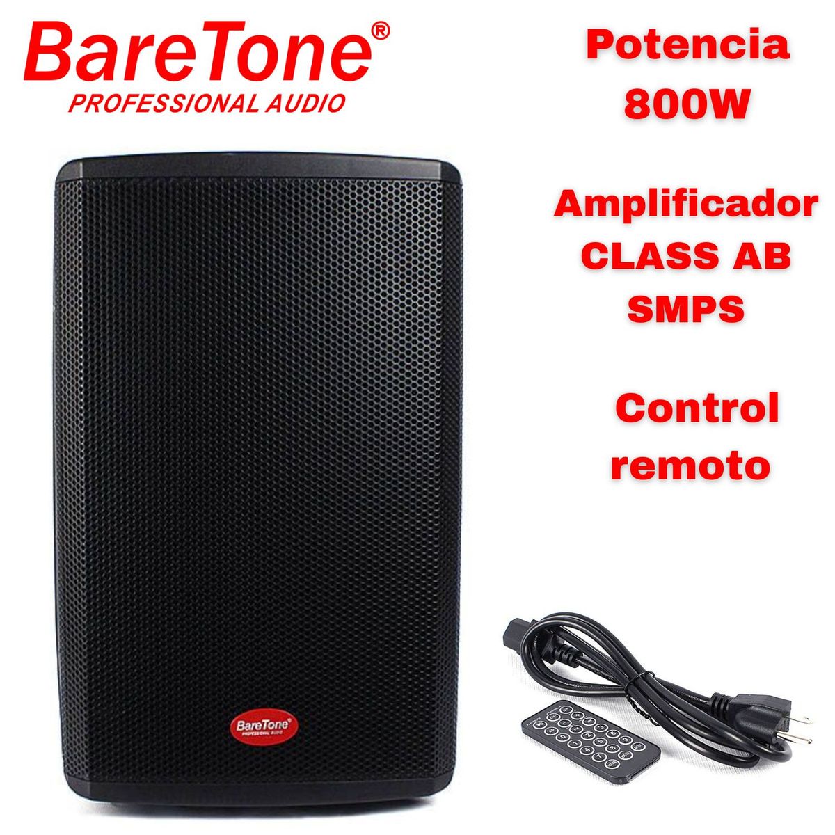 BARETONE - Parlante Activo Baretone MAX 15H Woofer de 15 pulgadas 800 Watts conexiones XLR