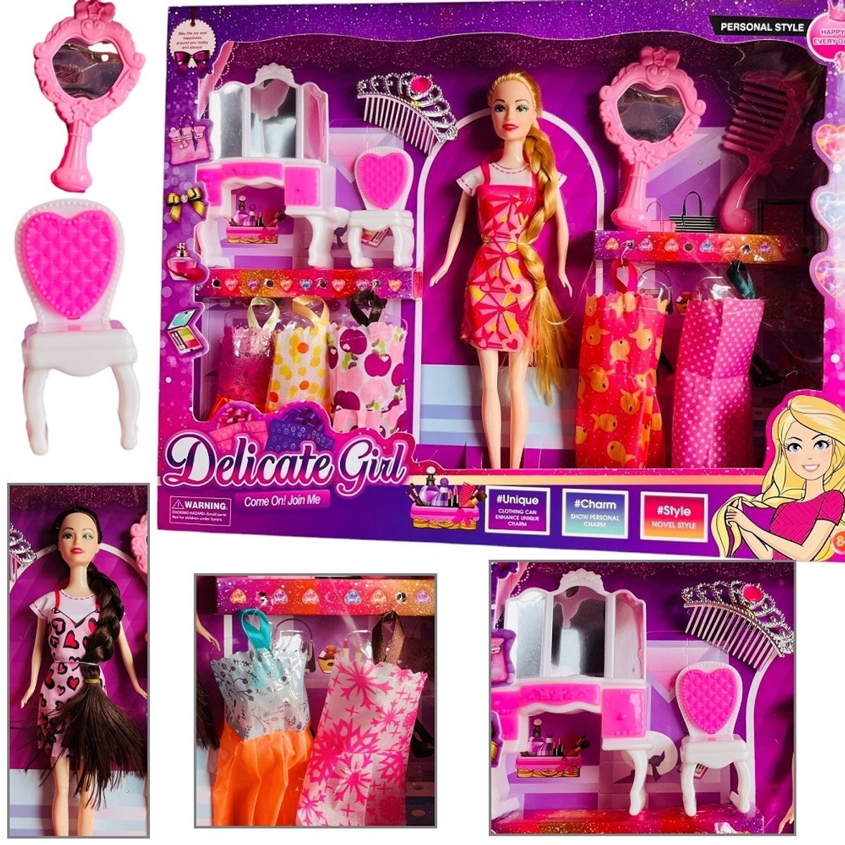 GENERICO - Set de una muñeca de silicona con trenza y accesorios