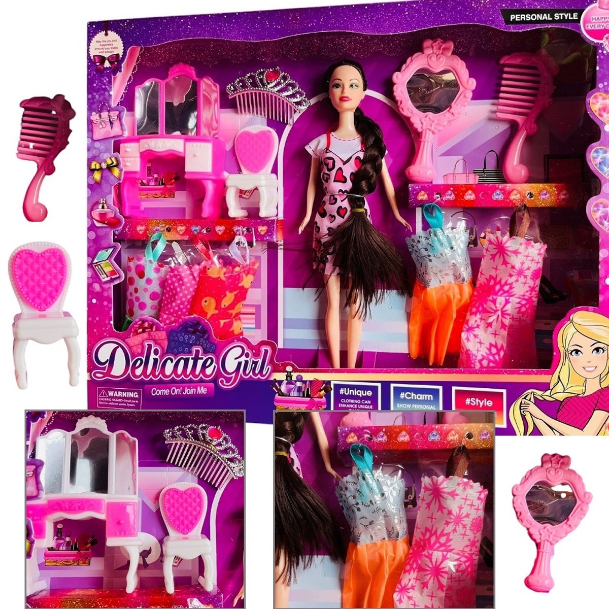 GENERICO - Set de una muñeca de silicona con trenza y accesorios