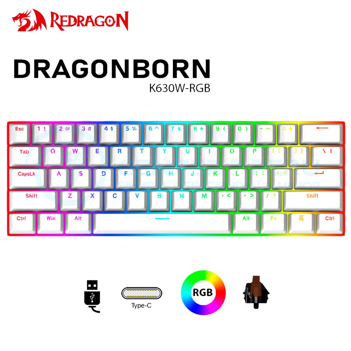 REDRAGON - Teclado Redragon DRAGONBORN Spanish K630W-RGB WHITE BROWN SWITCH