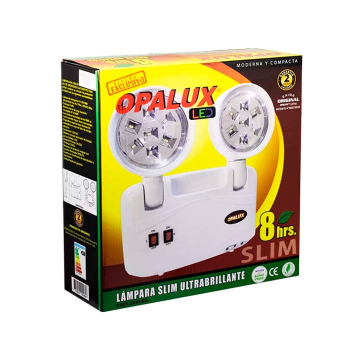 OPALUX - Luz de Emergencia Opalux 8 Horas – 14 LED, Batería Duradera, 2 Faros Direccionables