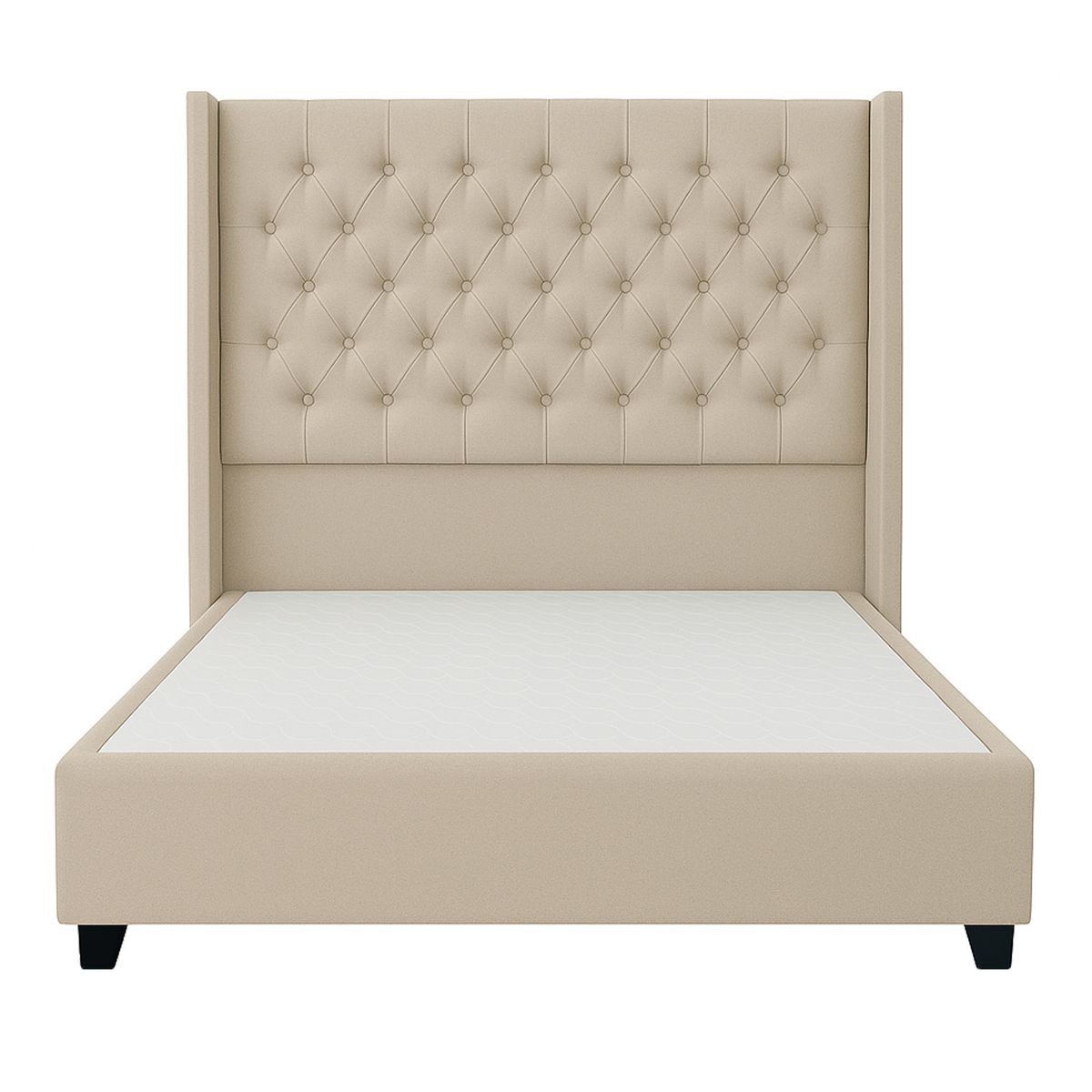 GENERICO - Cama Tapizada Confort Capitoné Beige 2 Plazas