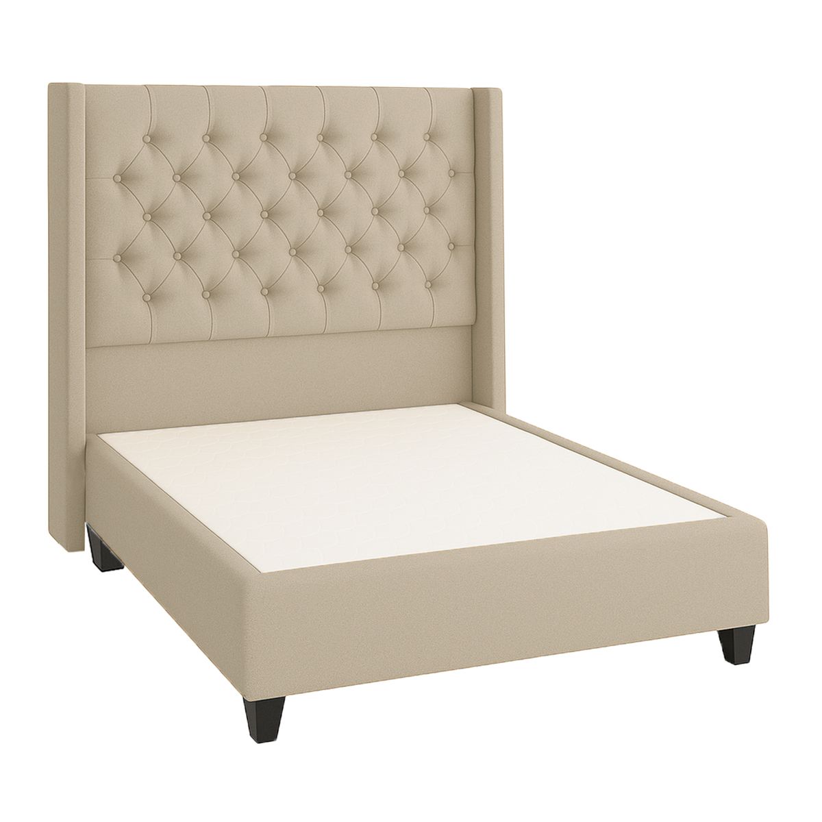 GENERICO - Cama Tapizada Confort Capitoné Beige 2 Plazas