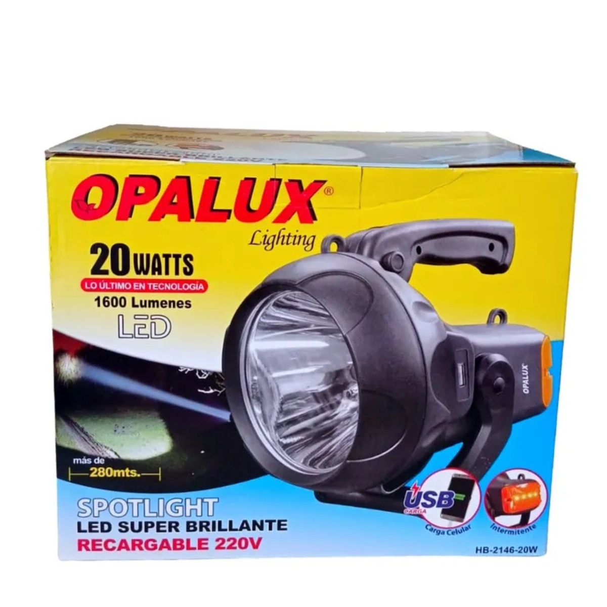 OPALUX - Linterna Recargable Opalux 20W – Alcance 280 m, Batería 6 V 4 Ah, 2 Modos
