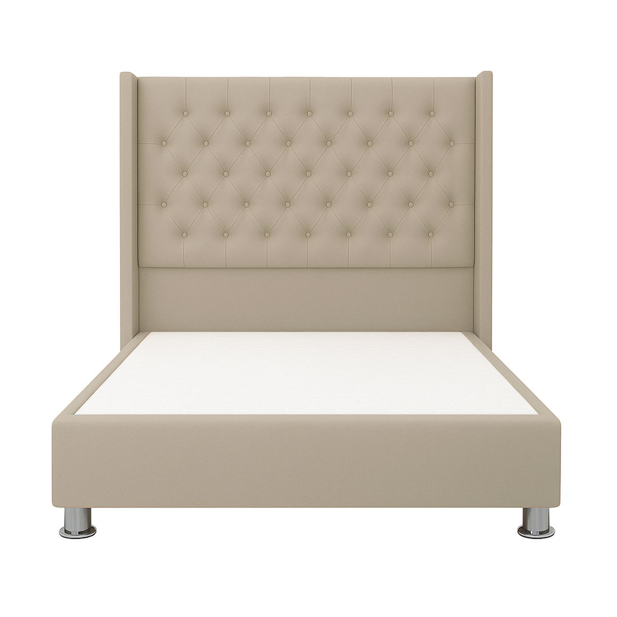 GENERICO - Cama Tapizada Confort Capitoné Cromo Beige 2 Plz