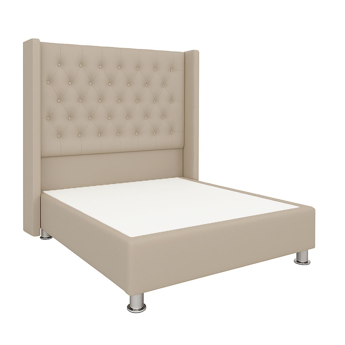 GENERICO - Cama Tapizada Confort Capitoné Cromo Beige 2 Plz