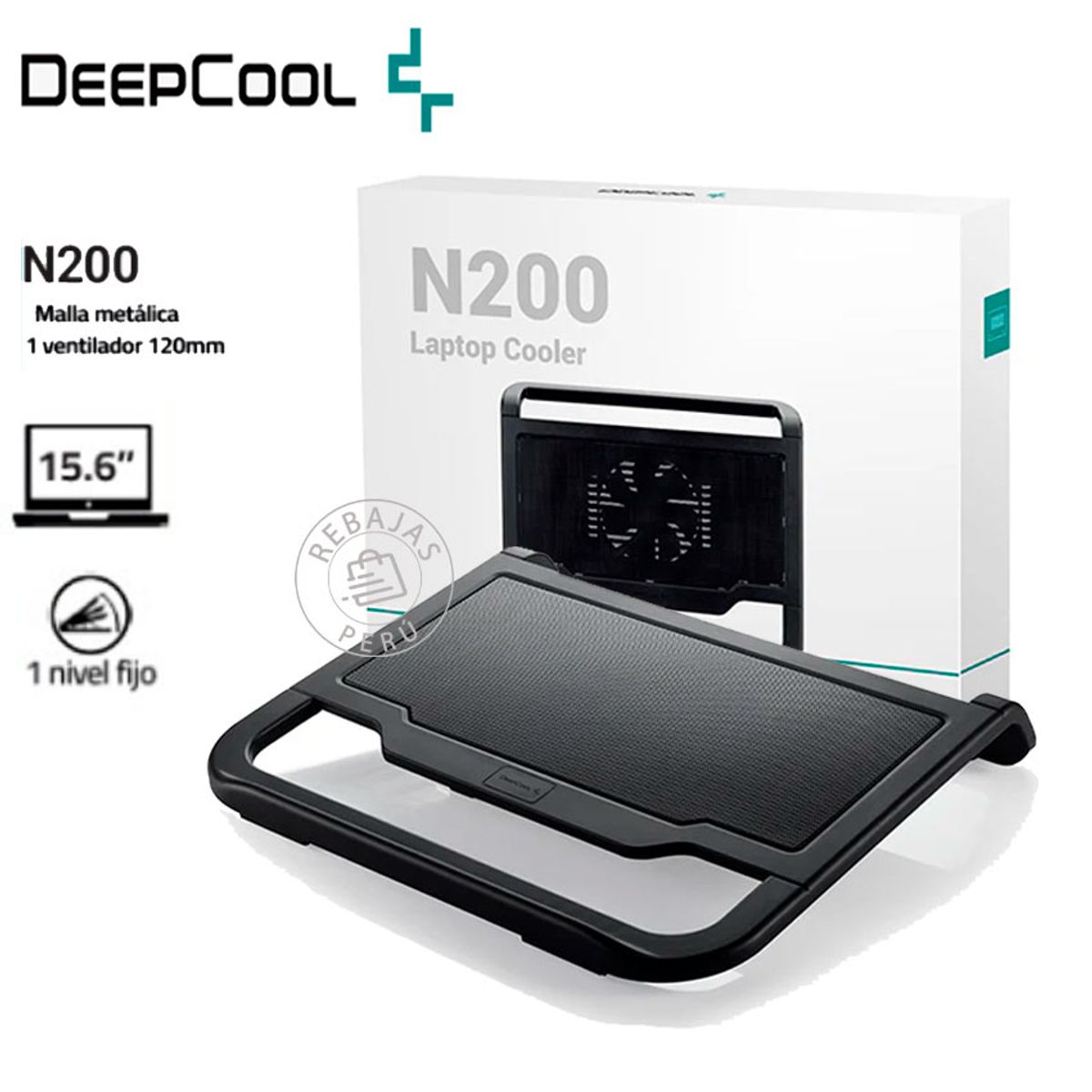 DEEPCOOL - Base Enfriadora N200 con Ventilador 120 mm y Panel de Aluminio