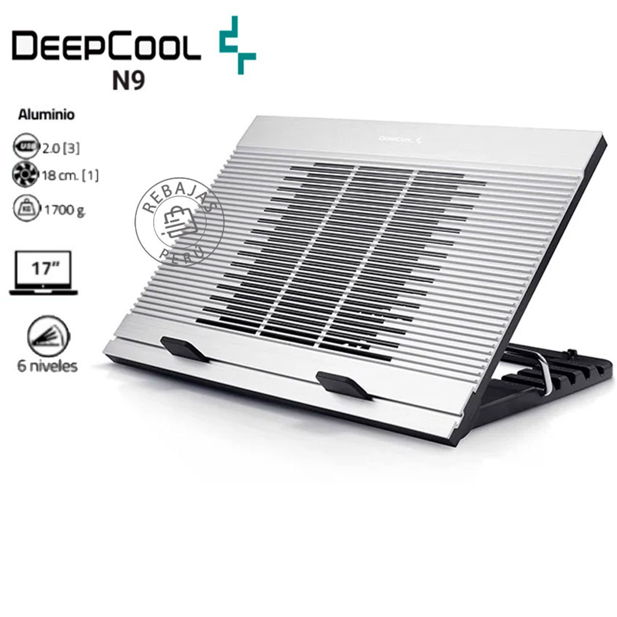 DEEPCOOL - Base Enfriadora N9 con Panel de Aluminio y Ventilador 180 mm
