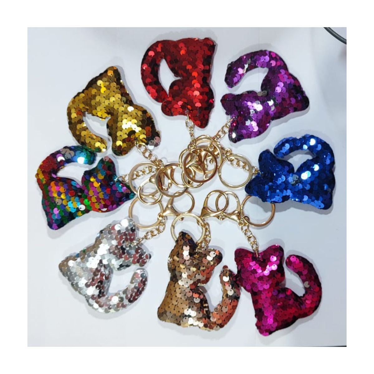 GENERICO - Llavero con Lentejuelas de Gato Morado