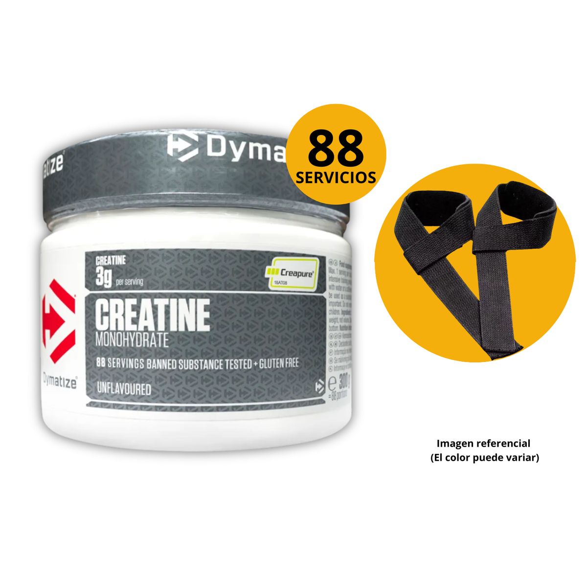 DYMATIZE - CREATINA DYMATIZE 300G - CREATINA MONOHIDRATADA CREAPURE + STRAPS
