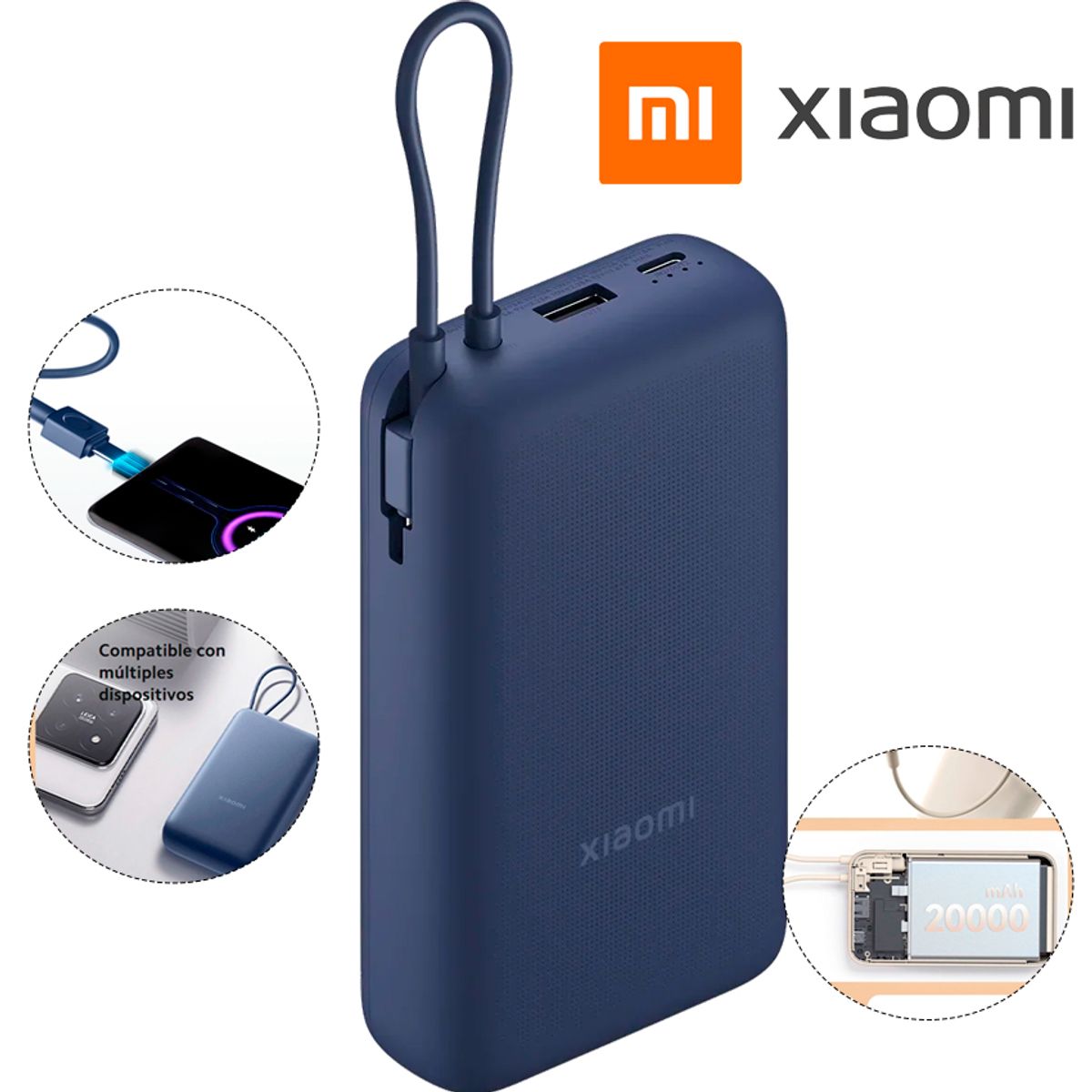 XIAOMI - Xiaomi Power Bank 20000mAh 33W con Cable Integrado Azul