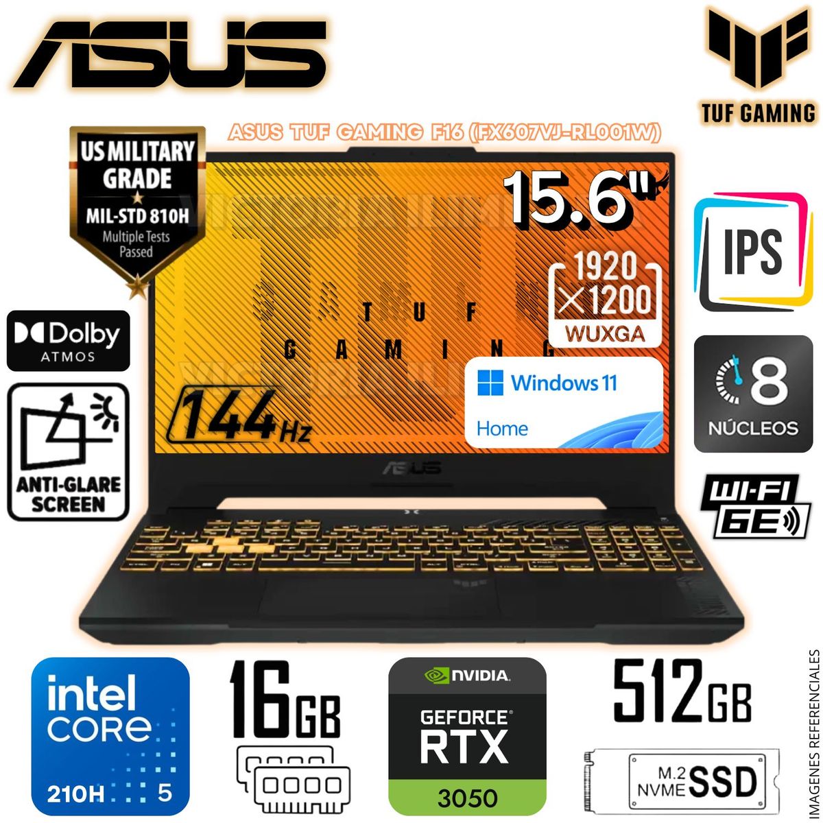 ASUS - Laptop Gamer Asus TUF Gaming F16 Intel Core 5-210H 16GB 512GB SSD GeForce RTX3050-6GB 15.6 FX607VJ-RL001W