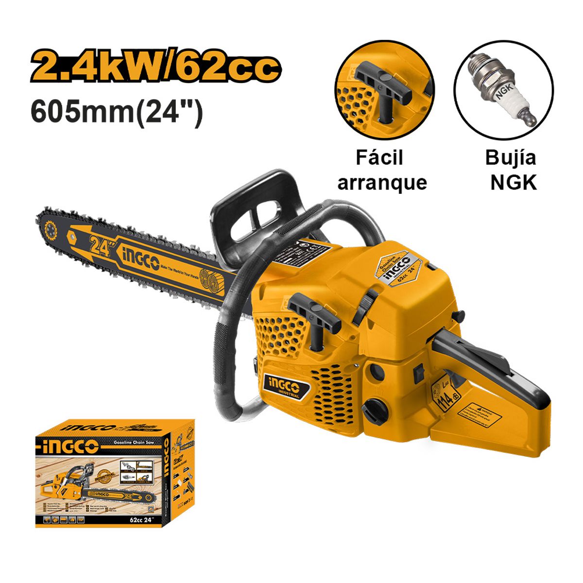 INGCO TOOLS - MOTOSIERRA A GASOLINA INGCO 24 62CC 24KW GCS5602411