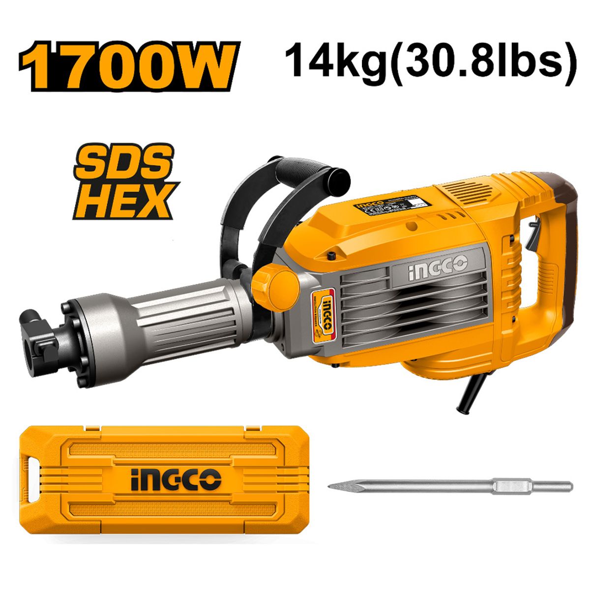 INGCO TOOLS - MARTILLO DEMOLEDOR HEXAGONAL INGCO 1700W 50J 14KG PDB170068
