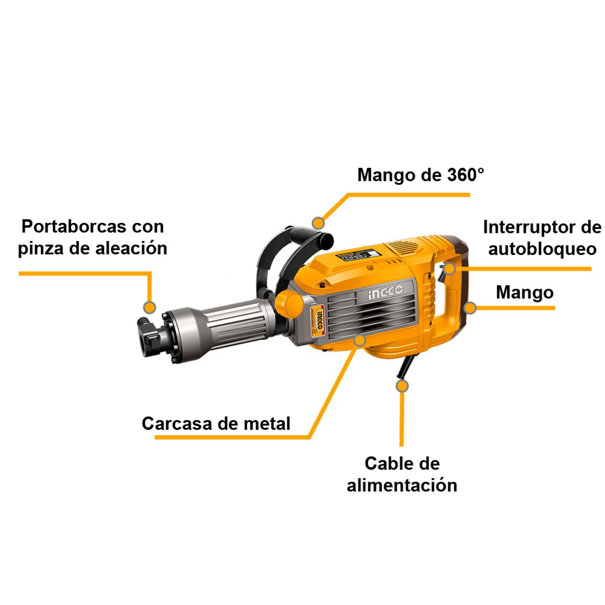 INGCO TOOLS - MARTILLO DEMOLEDOR HEXAGONAL INGCO 1700W 50J 14KG PDB170068