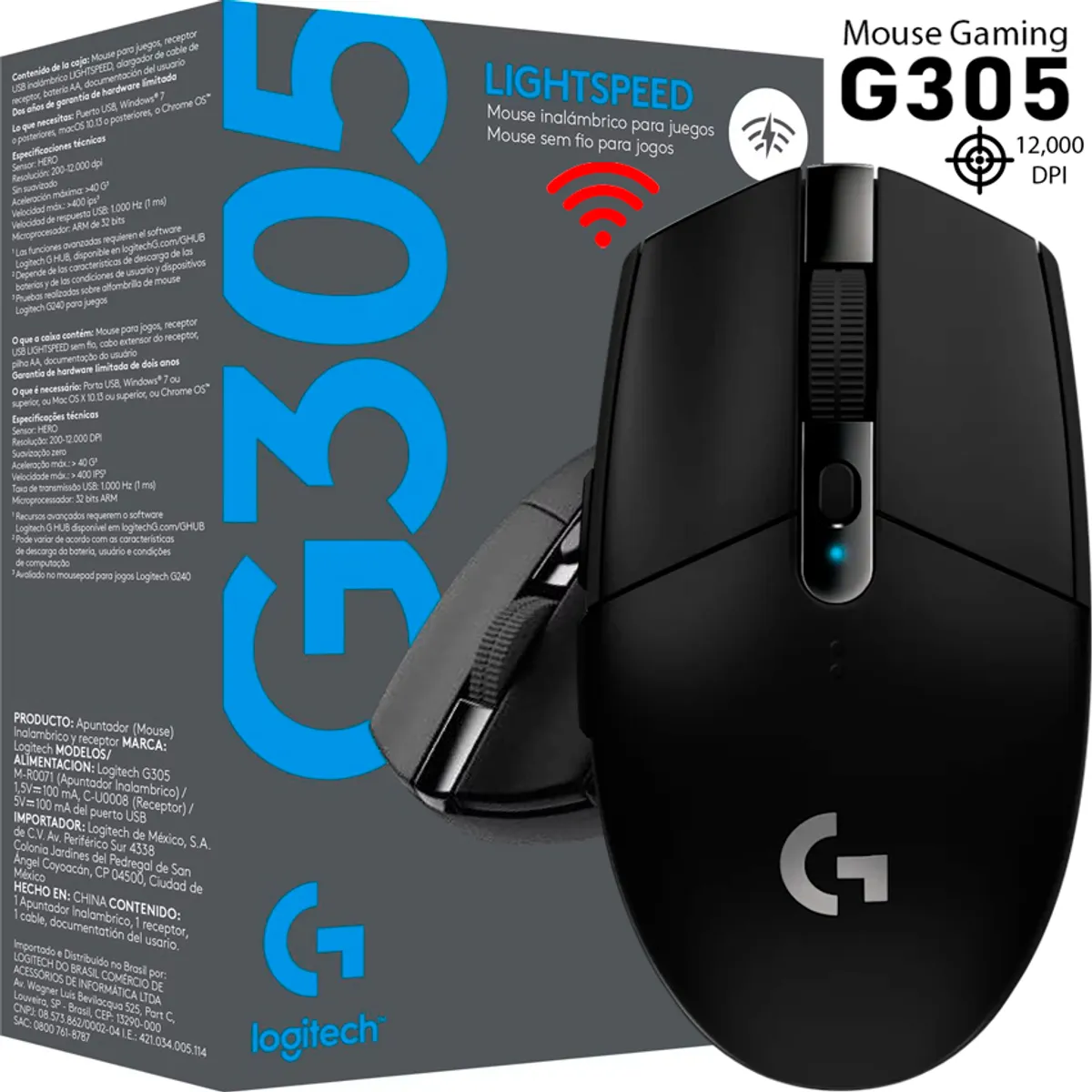 LOGITECH - Mouse Gamer Logitech G305 LightSpeed 12,000 DPI Inalámbrico Black
