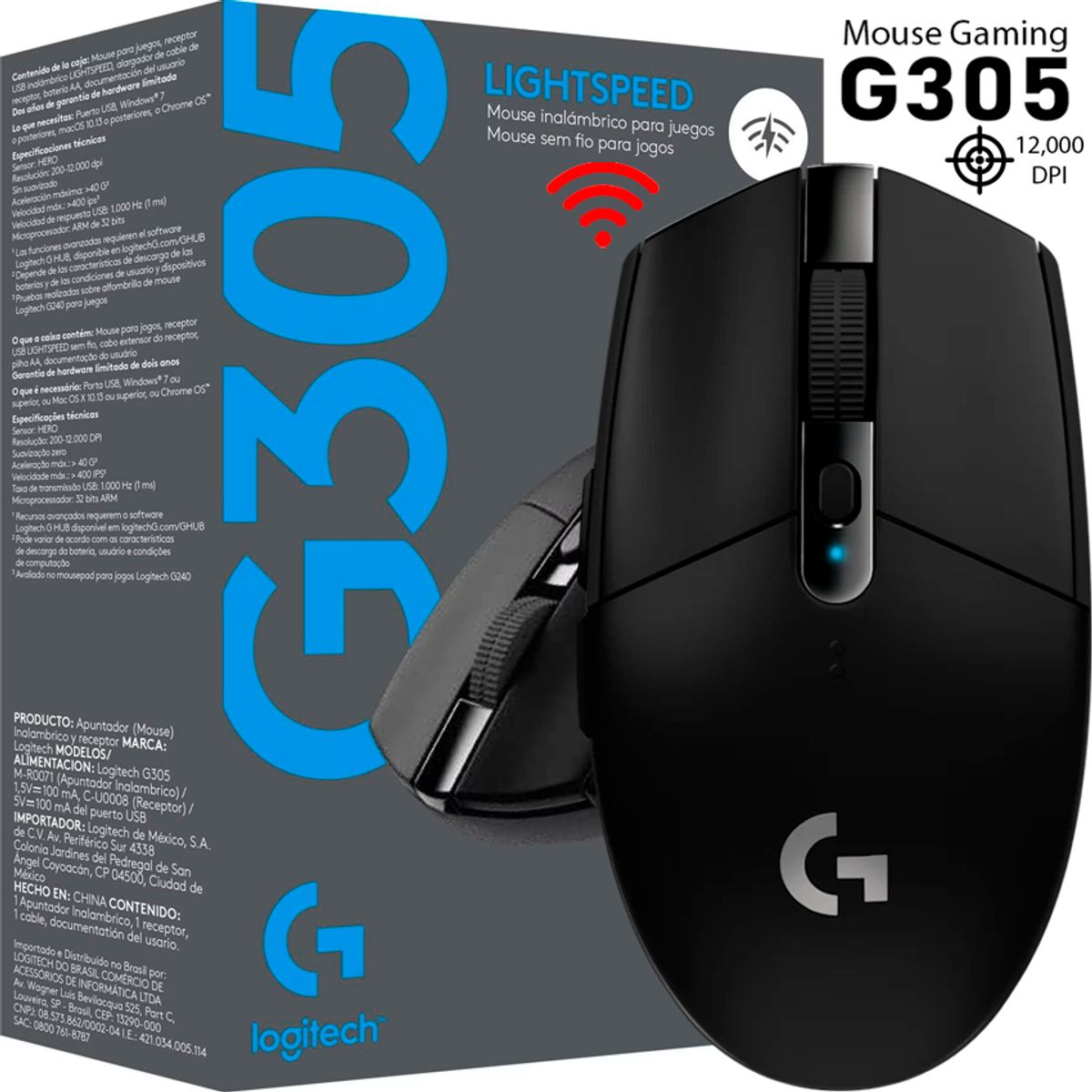 LOGITECH - Mouse Gamer Logitech G305 LightSpeed 12,000 DPI Inalámbrico Black