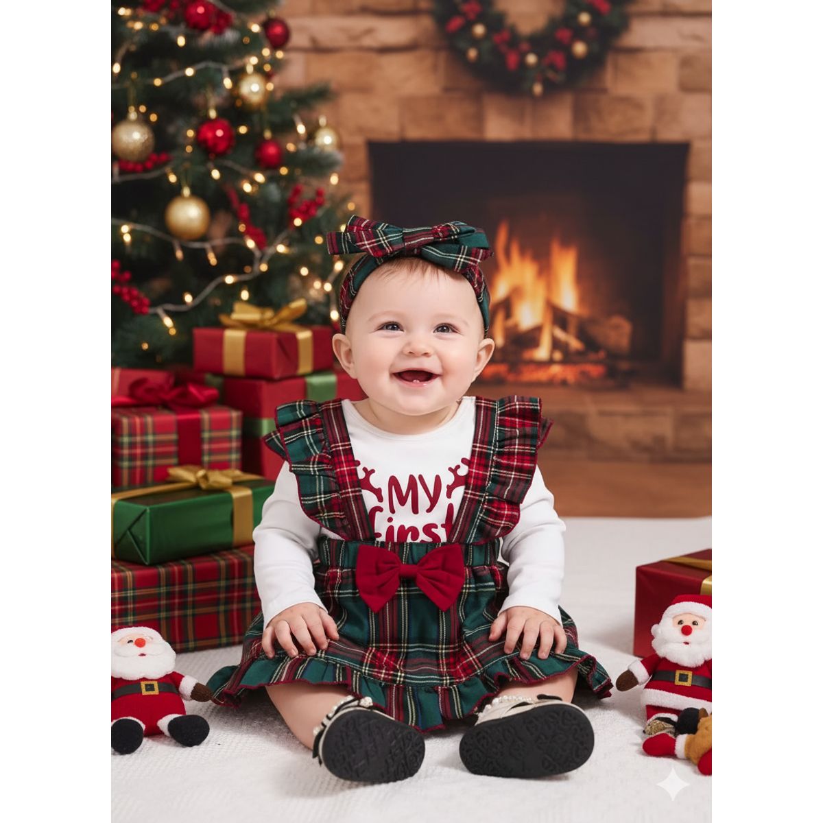 GENERICO - VESTIDO PARA NIÑA BEBE DE NAVIDAD +BODDY + LAZO