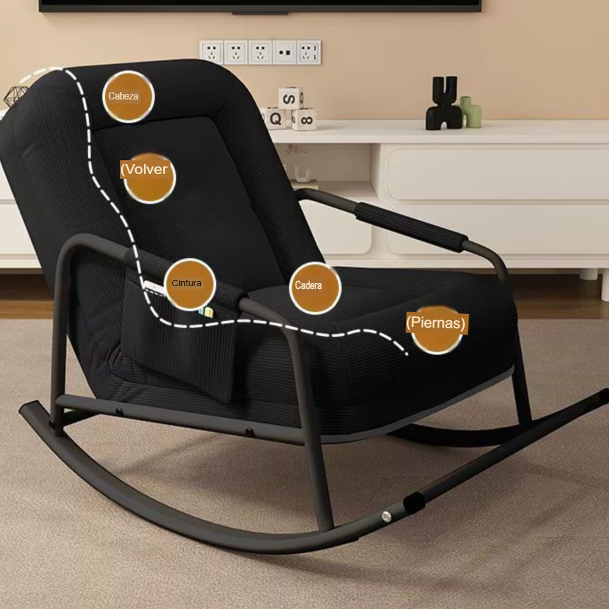 GENERICO - SILLA MECEDORA SOFÁ RECLINABLE SILLÓN PLEGABLE TERRAZA JARDÍN SALA PREMIUM NEGRO