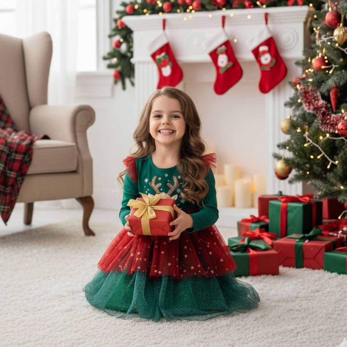 GENERICO - VESTIDO DE NAVIDAD PARA NIÑA - Perfecto para Fiestas y Sesiones de Fotos
