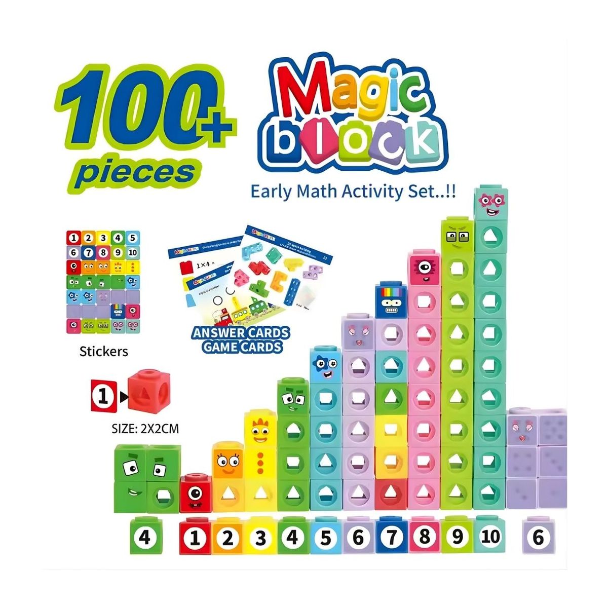 GENERICO - Juego Didáctico Policubos Mágicos Numéricos Clasificación y Conteo para Niños - 100pzs