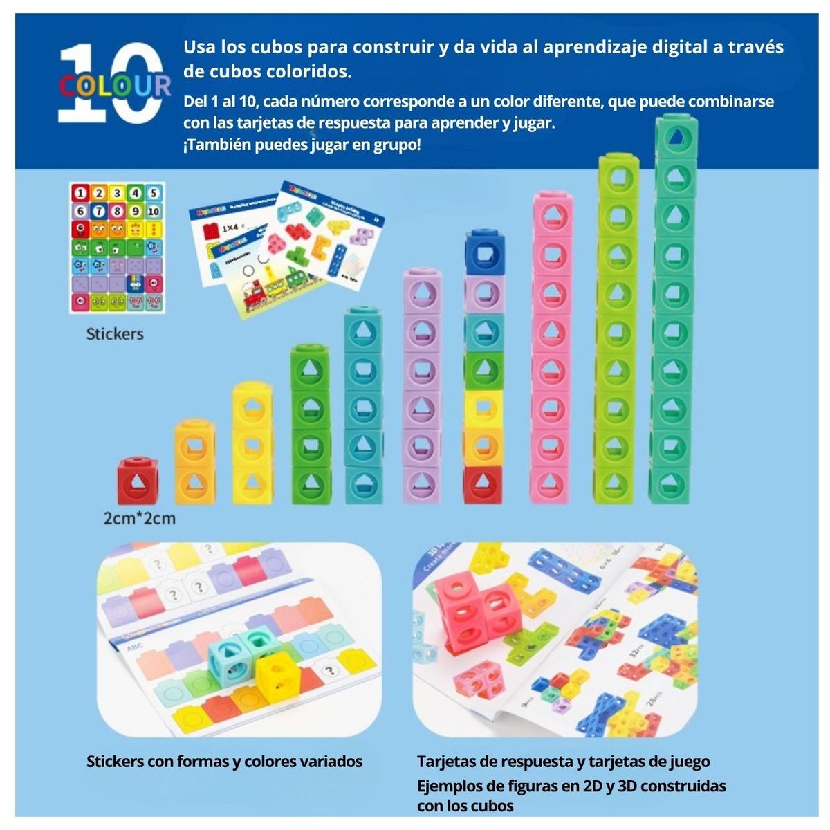 GENERICO - Juego Didáctico Policubos Mágicos Numéricos Clasificación y Conteo para Niños - 100pzs